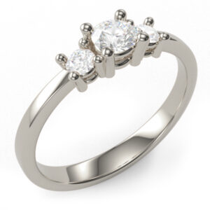 Belle gyémánt gyűrű 14 karátos fehéraranyból, briliáns csiszolású természetes gyémántokkal, kézen viselve.