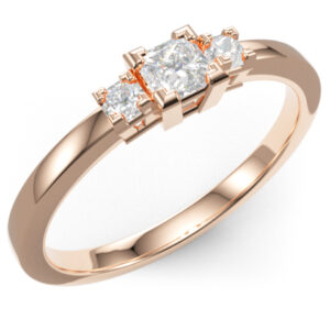 Pocahontas Roze gyémánt gyűrű, 14 karátos rozé aranyból, princess csiszolású természetes gyémántokkal.